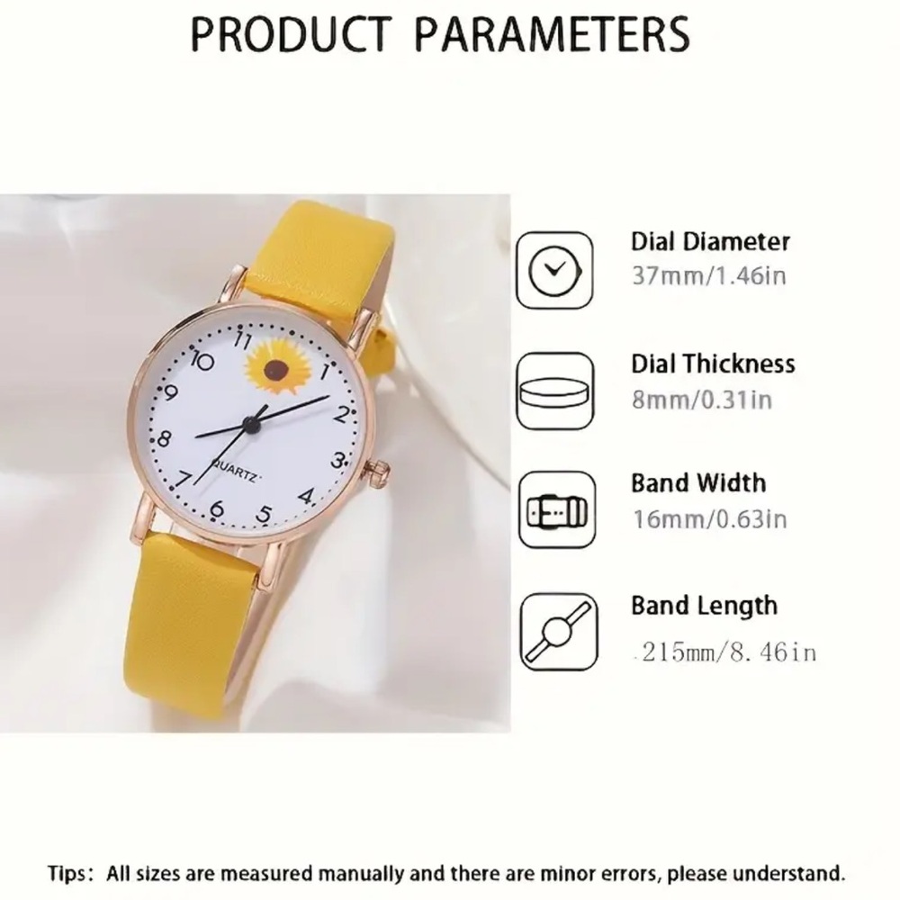 NEW| Women’s 2pc Chic Yellow Sunflower Quartz Watch & Bracelet Set - Picture 5 of 6